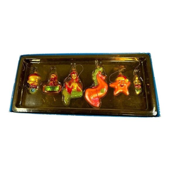 VTG Disney Little Mermaid Ariel & Friends Blown Glass Ornament Set of 6 In Box - Picture 2 of 15